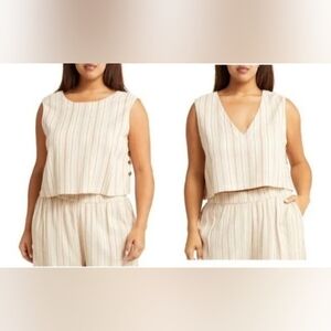 Treasure & Bond SIDE BUTTON REVERSIBLE TANK IN IVORY JANA STRIPE XL